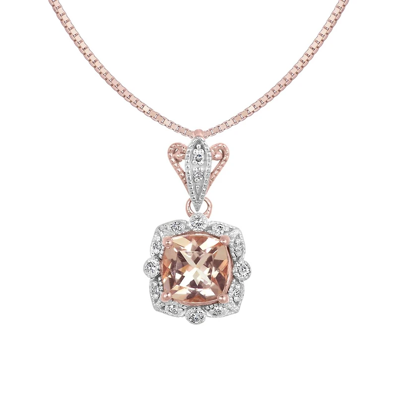 10K Rose Gold Morganite & Diamond Pendant with Chain