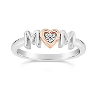 Sterling Silver 10K Rose Gold Diamond Mom Heart Ring