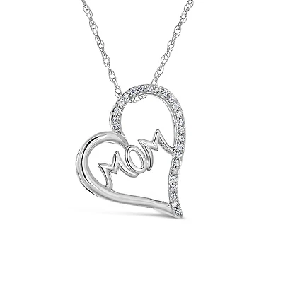 Sterling Silver Diamond Mom Pendant