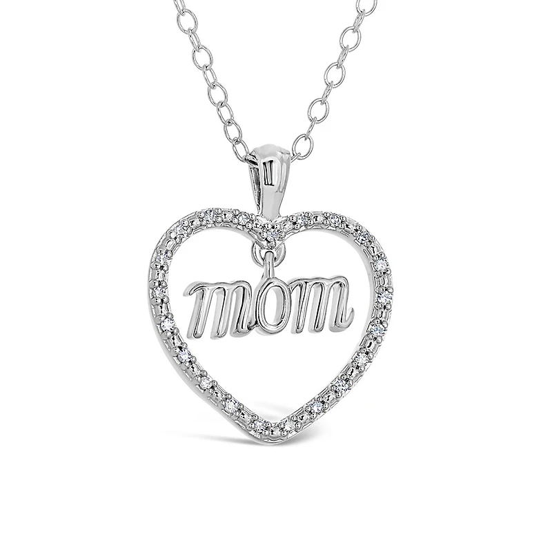 Sterling Silver Diamond Mom Pendant