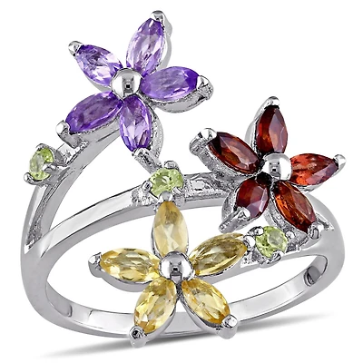 Julianna B Sterling Silver Amethyst Garnet & Citrine Floral Ring