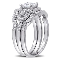 Julianna B Sterling Silver Square Shape Cubic Zirconia Halo Bridal Set
