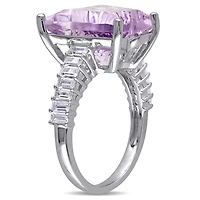 Julianna B Sterling Silver Pink Amethyst & White Topaz Butterfly Cocktail Ring