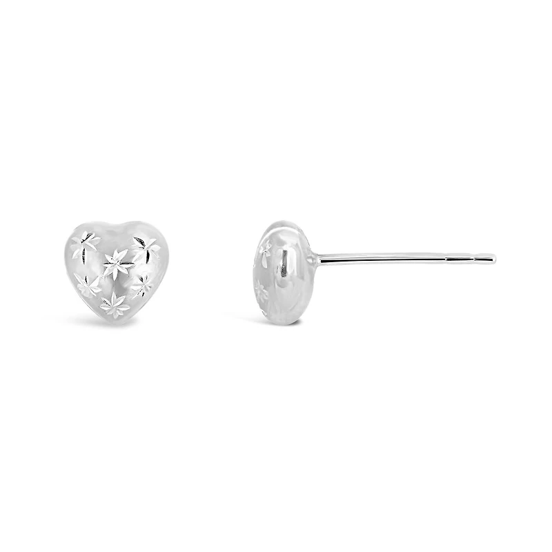 10K White Gold Diamond Cut Heart Studs