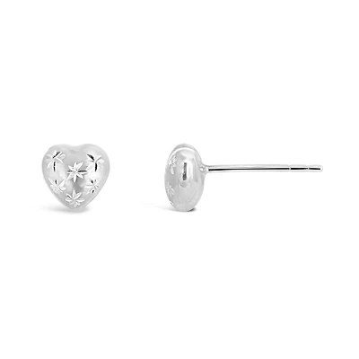 10K White Gold Diamond Cut Heart Studs
