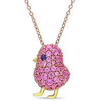 Julianna B Sterling Silver Created Blue & Created Pink Sapphire Bird Necklace