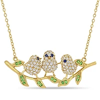 Julianna B Sterling Silver Blue & White Sapphire & Tsavorite Bird Necklace