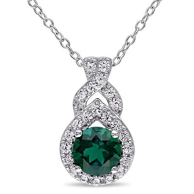Julianna B Sterling Silver Created Emerald & Created White Sapphire Pendant
