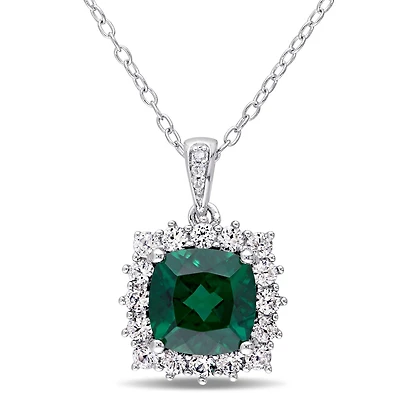 Julianna B Sterling Silver Created Emerald Created Sapphire & Diamond Pendant