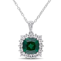Julianna B Sterling Silver Created Emerald Created Sapphire & Diamond Pendant
