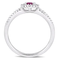 Julianna B 10K White Gold Ruby & 0.12CTW Diamond Halo Fashion Ring