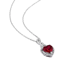 Julianna B Sterling Silver Created Ruby & Diamond Heart Twist Pendant with Chain