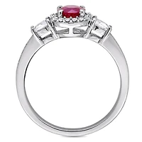 Julianna B 14K White Gold Ruby White Sapphire & 0.12CT Diamond Halo Ring