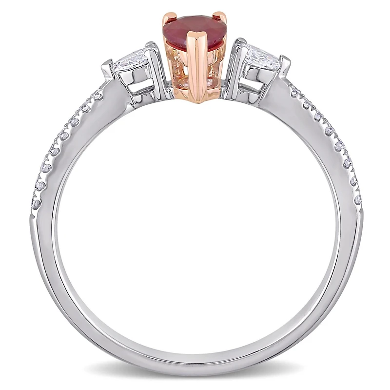 Julianna B 14K White & Rose Gold Ruby & 0.25CT Diamond Three-Stone Ring