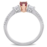 Julianna B 14K White & Rose Gold Ruby & 0.25CT Diamond Three-Stone Ring