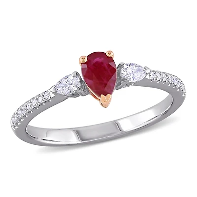 Julianna B 14K White & Rose Gold Ruby & 0.25CT Diamond Three-Stone Ring