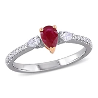 Julianna B 14K White & Rose Gold Ruby & 0.25CT Diamond Three-Stone Ring