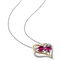 Julianna B Sterling Silver Created Ruby & Diamond Pendant with Chain