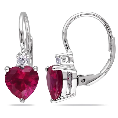 Julianna B Sterling Silver Created Ruby & White Sapphire Heart Earrings