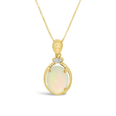 10K Yellow Gold Opal & Diamond Pendant