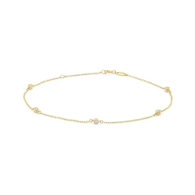 10K Yellow Gold 9+1" Cubic Zirconia Anklet