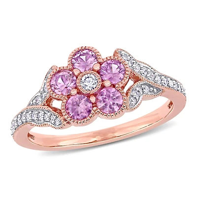 Julianna B 10K Rose Gold Pink Sapphire & 0.16CTW Diamond Fashion Ring