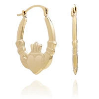 10K Yellow Gold Claddagh Creole Earrings