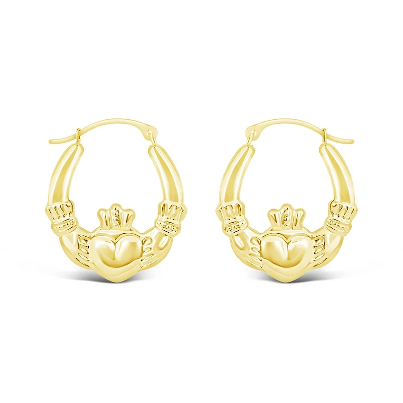 10K Yellow Gold Claddagh Creole Earrings