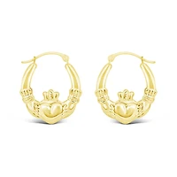 10K Yellow Gold Claddagh Creole Earrings
