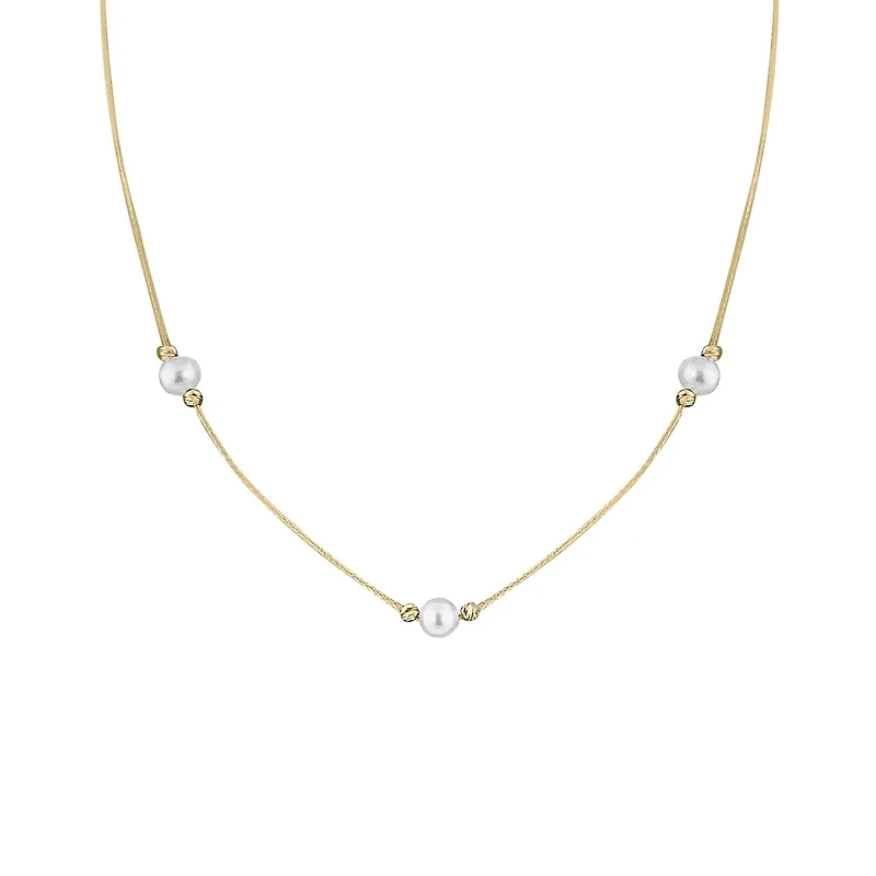 10K Yellow Gold Adjustable Pearl Necklace