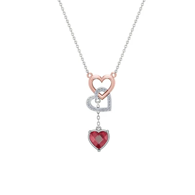 Sterling Silver & 10K Rose Gold Created Ruby & Diamond Necklace