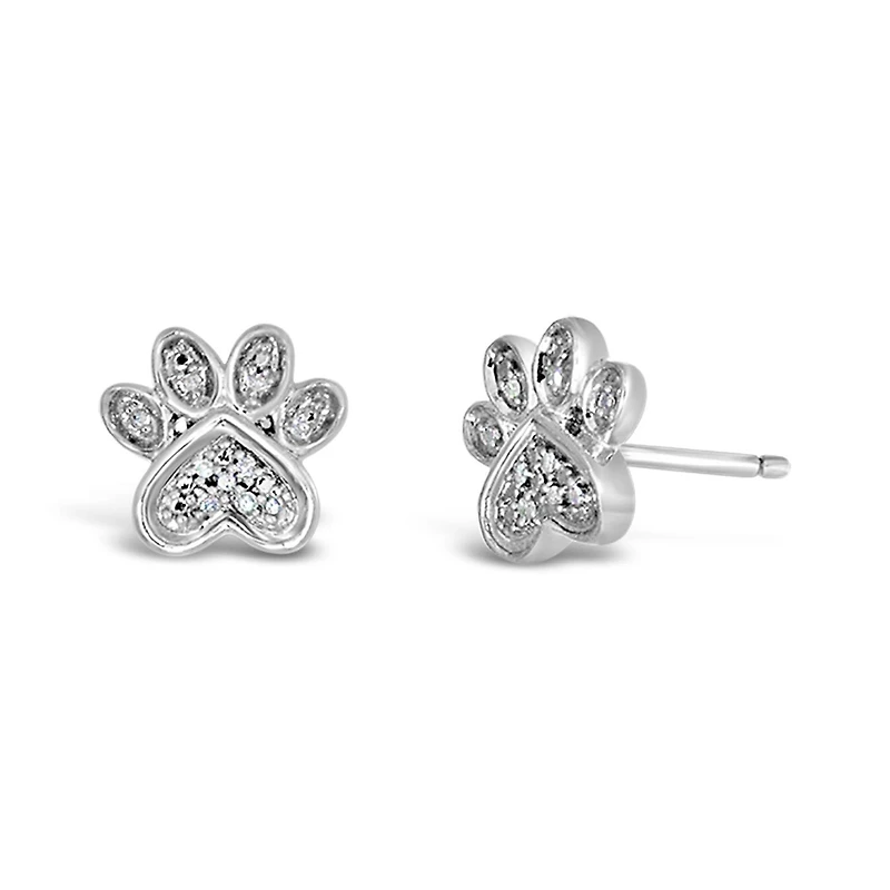 Charming Pets Sterling Silver Diamond Paw Studs