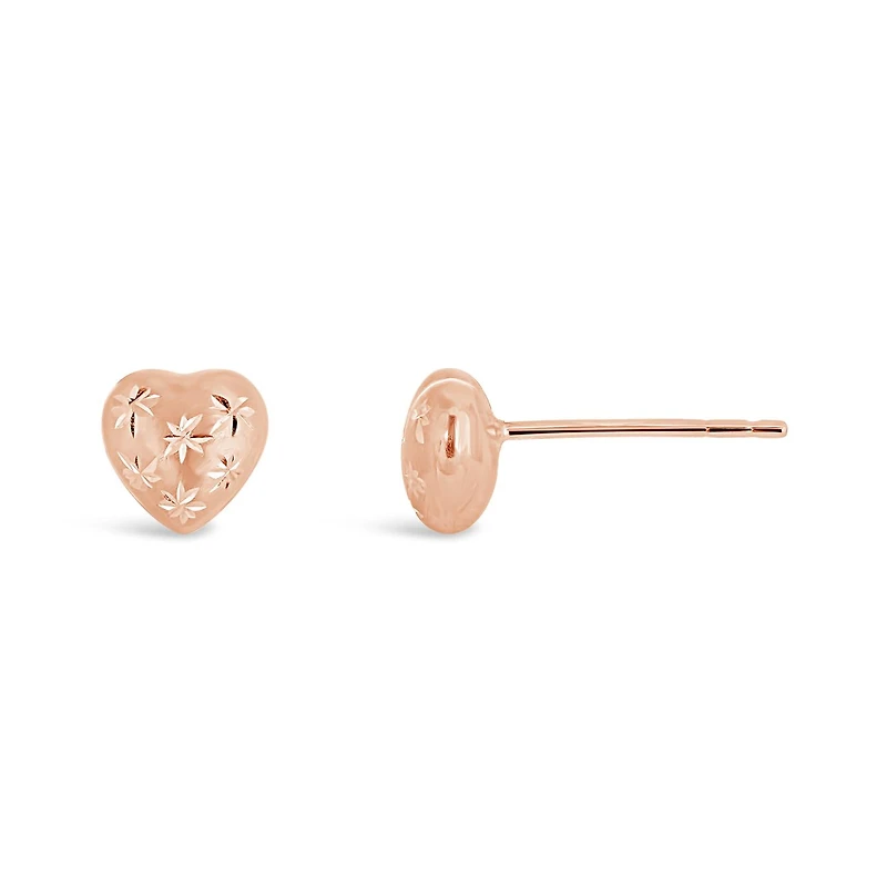 10K Rose Gold Diamond Cut Heart Studs