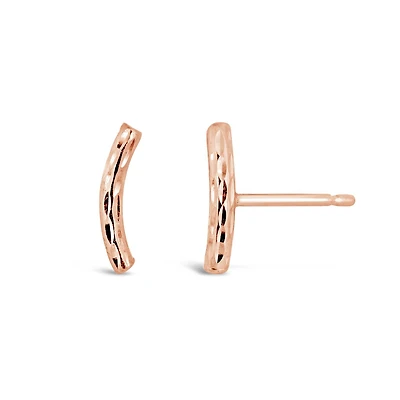 10K Rose Gold Diamond Cut Curved Bar Earrings
