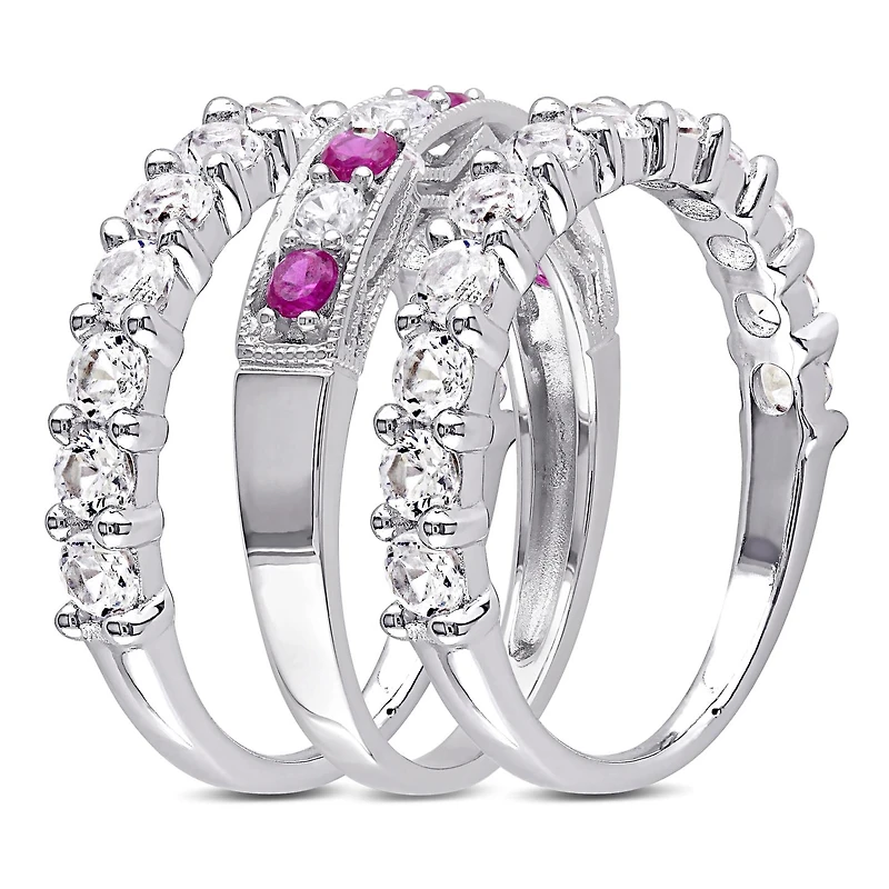 Julianna B Sterling Silver Created Ruby & Created White Sapphire Set of 3 Rings