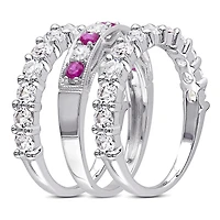 Julianna B Sterling Silver Created Ruby & Created White Sapphire Set of 3 Rings