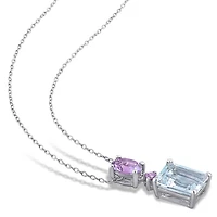 Julianna B Sterling Silver Aquamarine & Amethyst Pendant with Chain