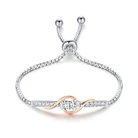 Sterling Silver Rose Plated Cubic Zirconia Bolo Bracelet