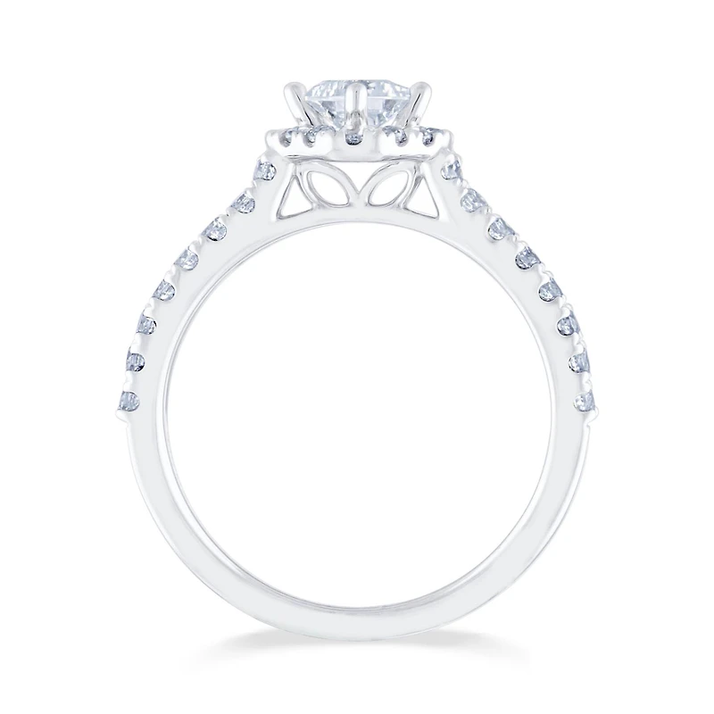 Diamond Revelations 14K White Gold 0.95CTW Princess Cut Halo Bridal Ring