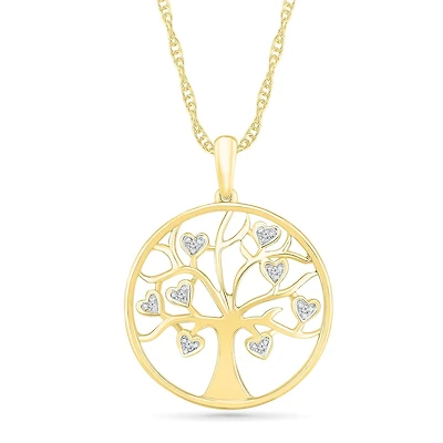 10K Yellow Gold 0.05CTW Diamond Tree Pendant
