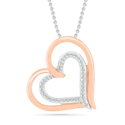 10K Rose Gold & Sterling Silver 0.07CTW Diamond Heart Pendant