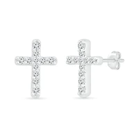 10K White Gold 0.10CTW Diamond Cross Earrings