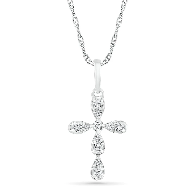 10K White Gold 0.10CTW Diamond Cross Pendant