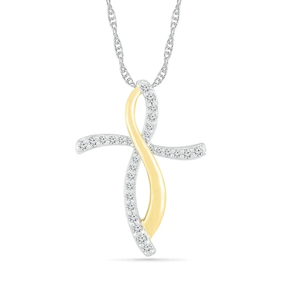 10K White & Yellow Gold 0.16CTW Diamond Cross Pendant