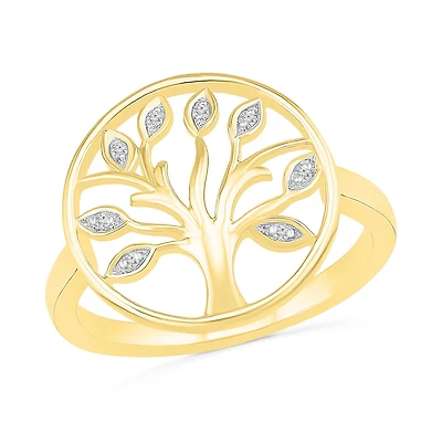 10K Yellow Gold 0.03CTW Diamond Tree Ring