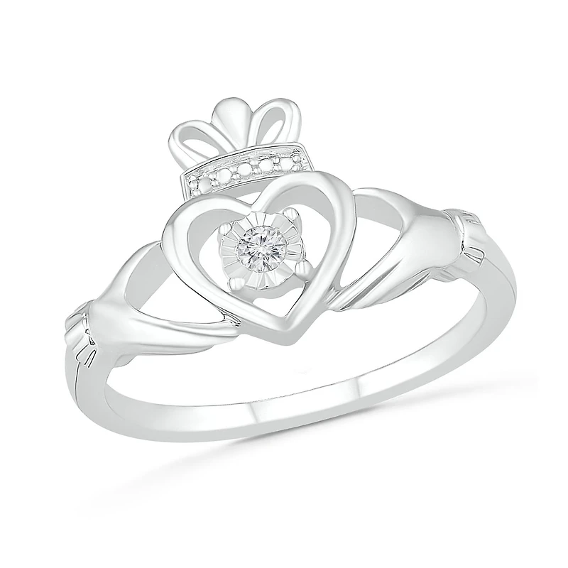 Sterling Silver 0.05CTW Diamond Claddagh Ring