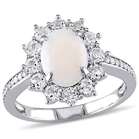 Julianna B Sterling Silver Opal and 0.10CTW Diamond White Topaz Halo Ring