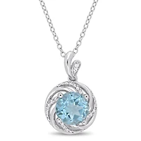 Julianna B Sterling Silver Sky Blue Topaz White Topaz and Diamond Swirl Pendant