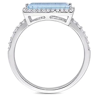 Julianna B Sterling Silver Baguette-Cut Blue Topaz and White Sapphire Halo Ring