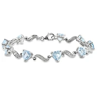 Julianna B Sterling Silver Blue Topaz and Diamond Heart S-Link Bracelet
